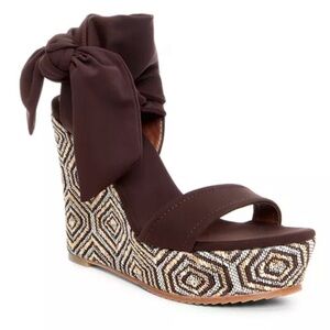 Donald J. Pliner Brown Wedge Sandals with Ankle Wrap